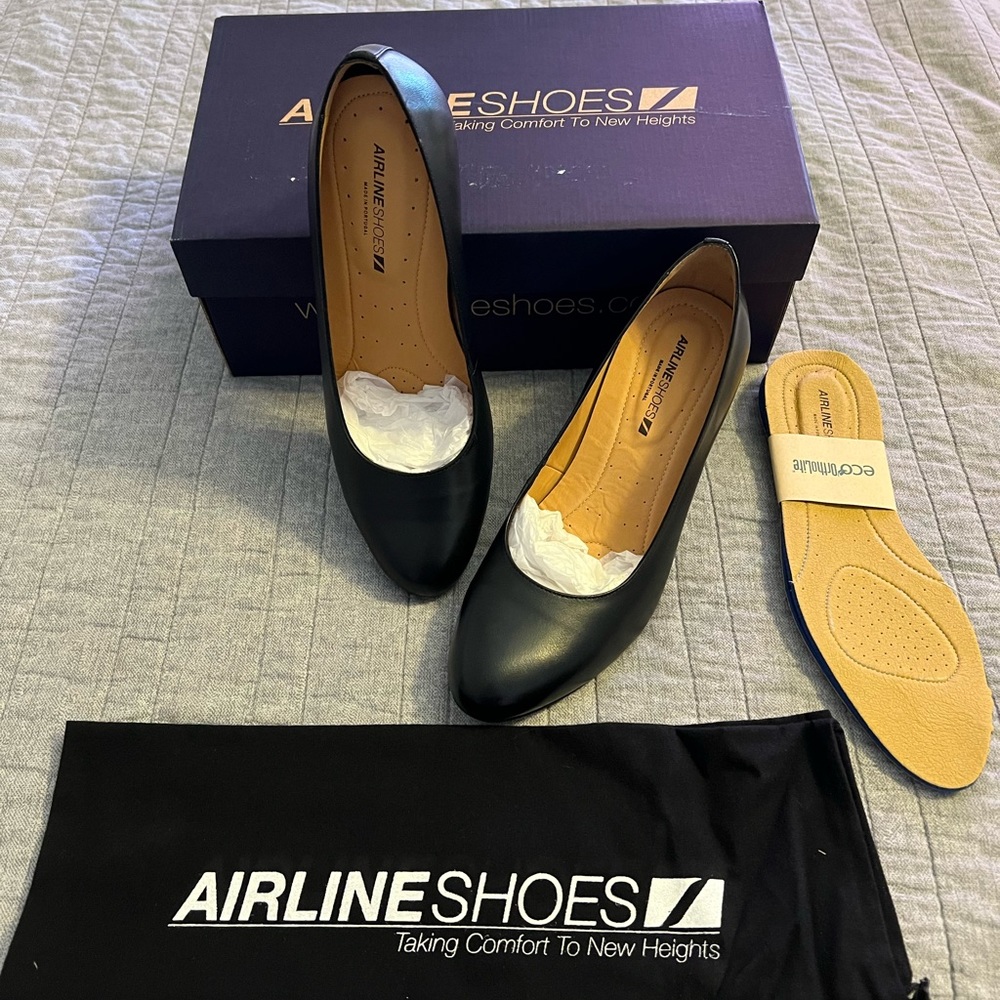 Black Heels From Airline Shoes - Anna H55 Brand New In The Box - Shoe Bag